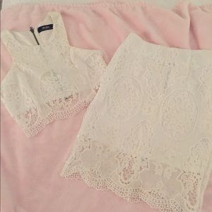 Two piece white lace dress